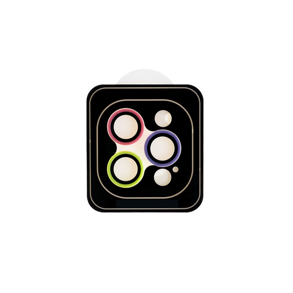 Accesorio el rey vidrio templado camara con borde plastico iphone 13pro / 13max color rosado / lila / verde limon