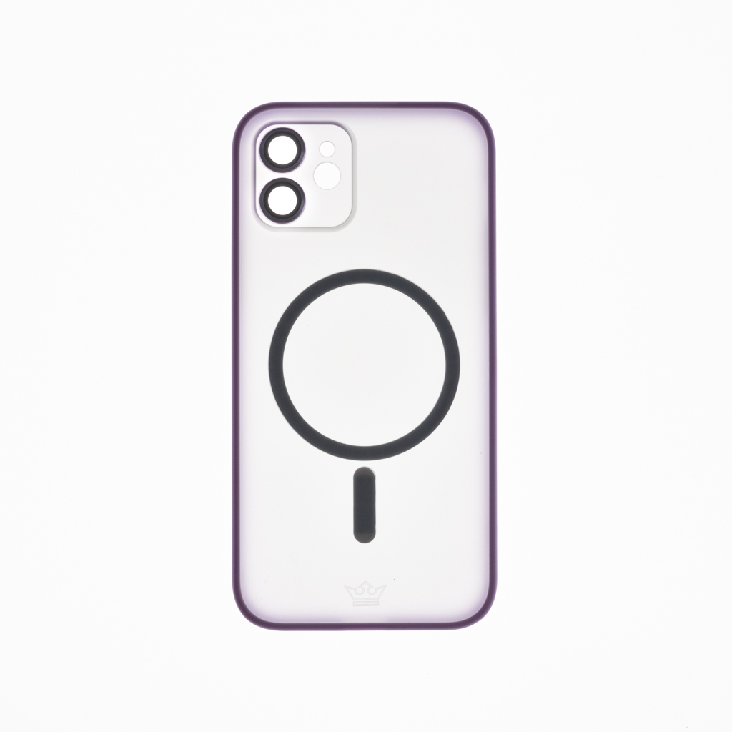 Estuche el rey magsafe con marco de vidrio templado de camara traseraiphone 12 color morado