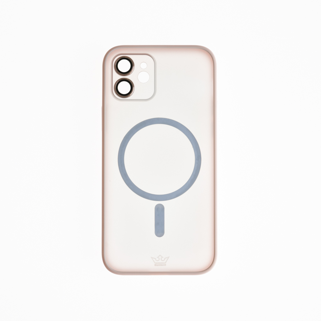 Estuche el rey magsafe con marco de vidrio templado de camara traseraiphone 12 color rosado