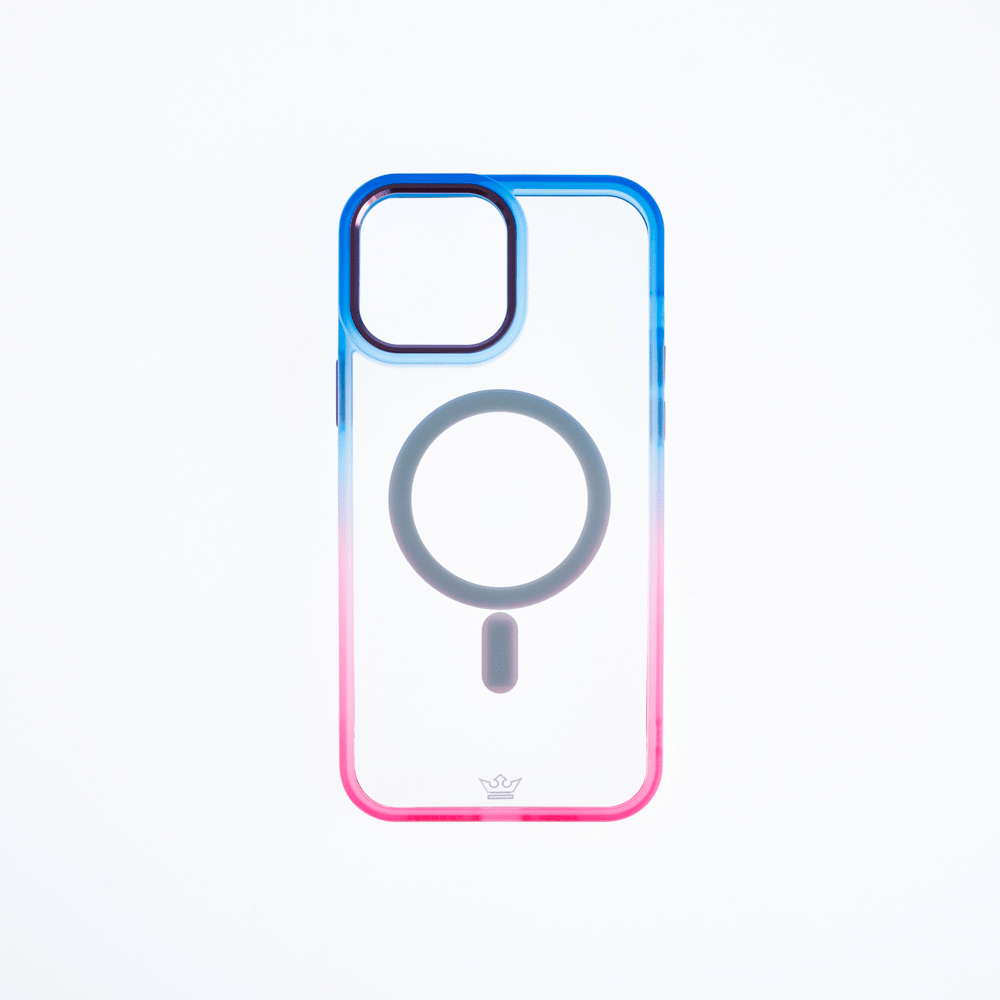 Estuche el rey degrade borde y magsafe iphone 14 pro azul/fucsia