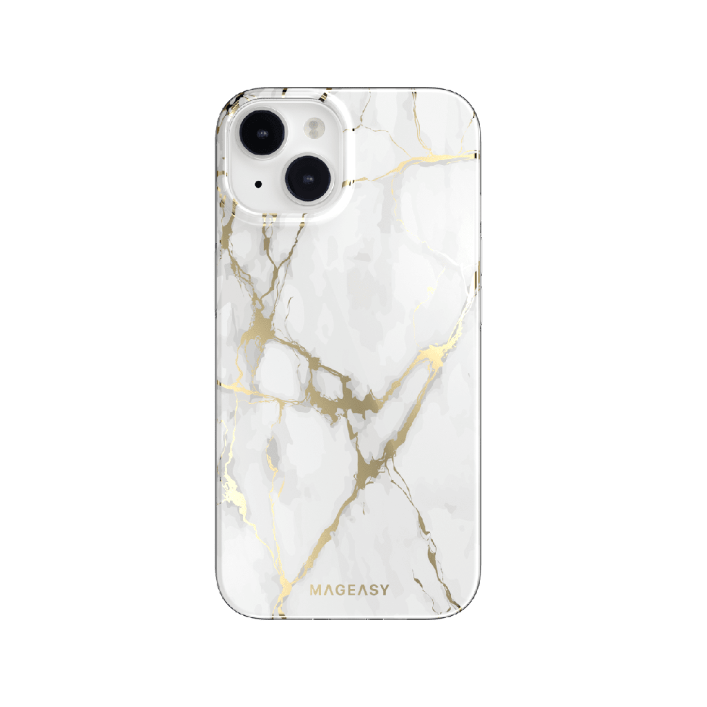 Estuche clasico switcheasy marble double layer decoration apple iphone 14 color blanco