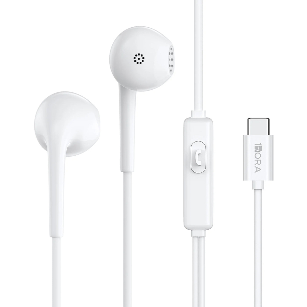 Audifonos 1hora tipo c alambricos deep bass tipo c aut124 color blanco