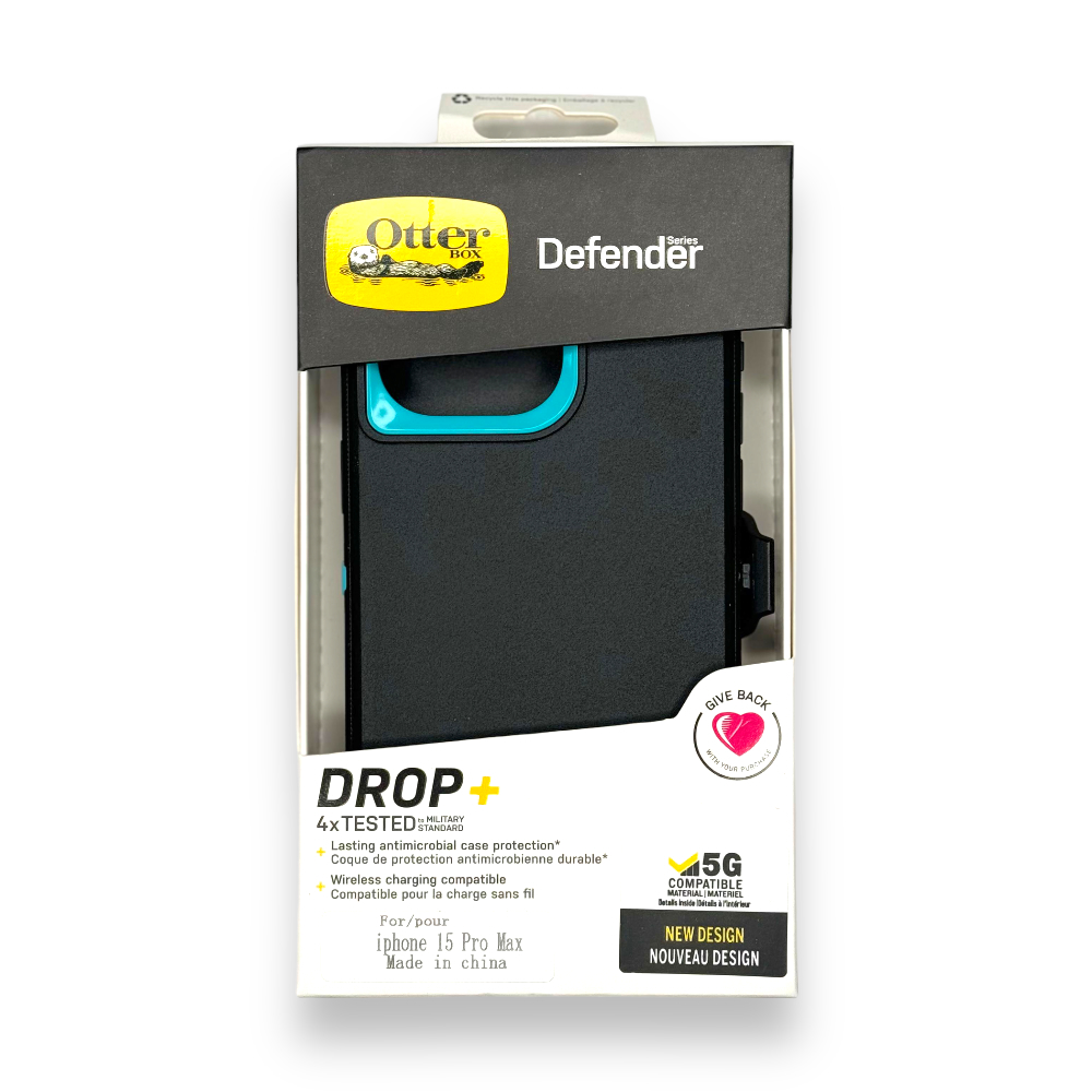Estuche otterbox defender con clip color negro / menta modelo  iphone 15 pro max