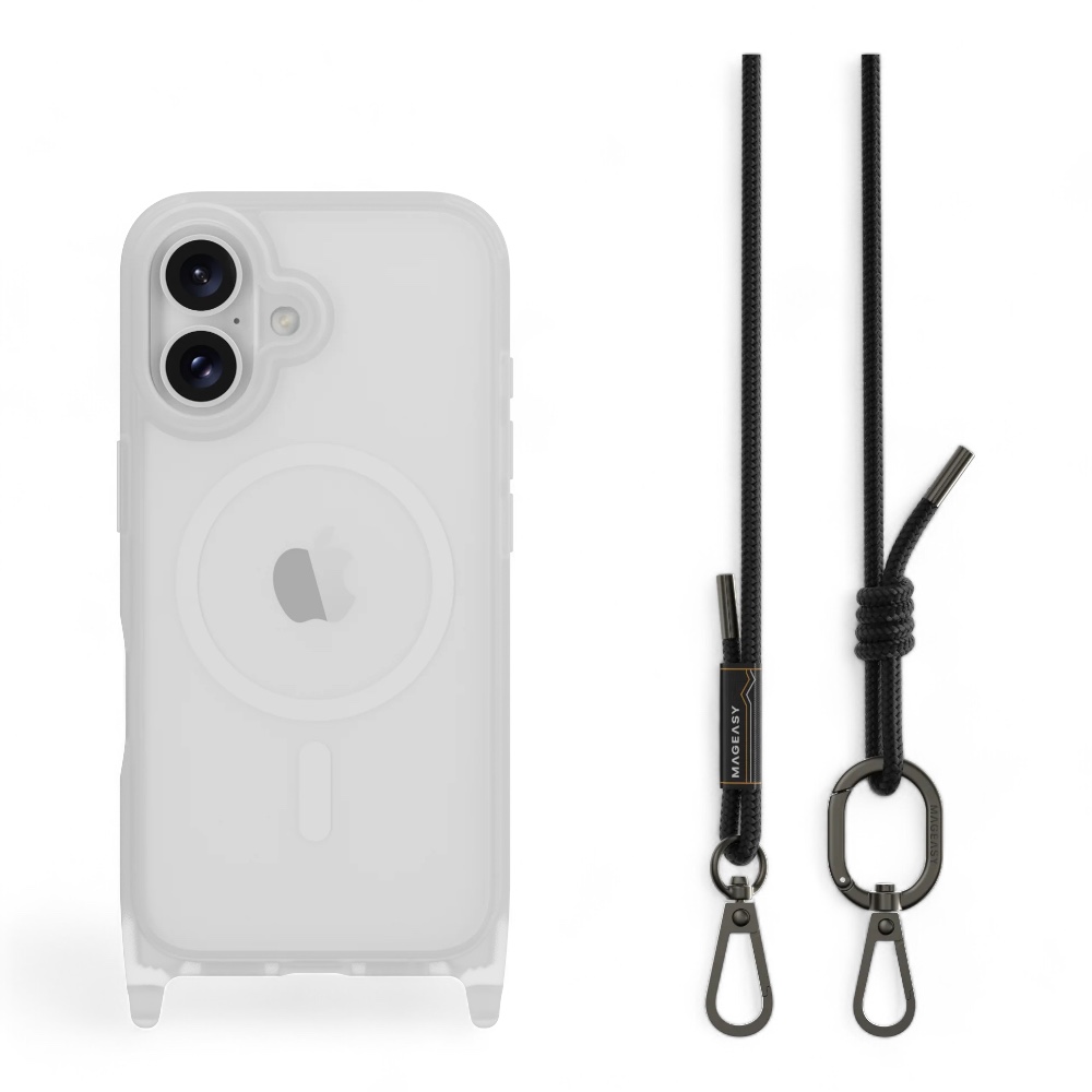 Estuche mageasy roam iphone 16 plus roam m shockproof protective case with lanyard  color transparente/negro