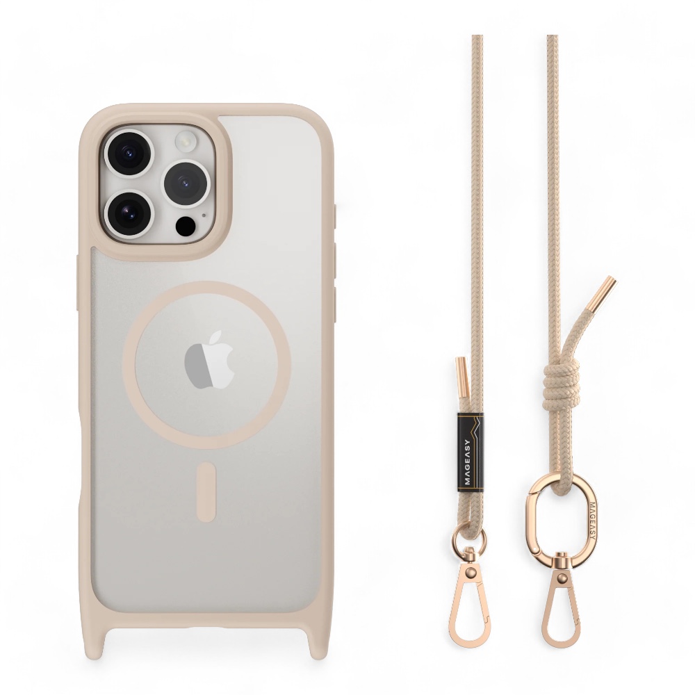 Estuche mageasy roam iphone 16 pro roam m shockproof protective case with lanyard  color rosado arena