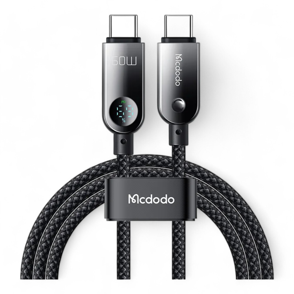 Cable mcdodo usb ca-478 usb-c 60w pd charging nylon braided 480mbps 1.2m cable digital display battery level color negro