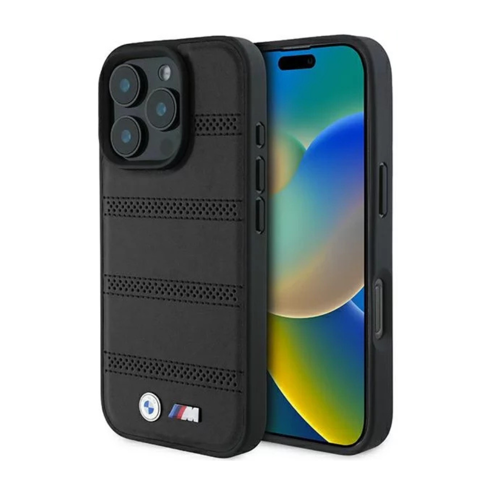 BMW hc m magsafe pu perforated and stitched lines black iphone 16 pro