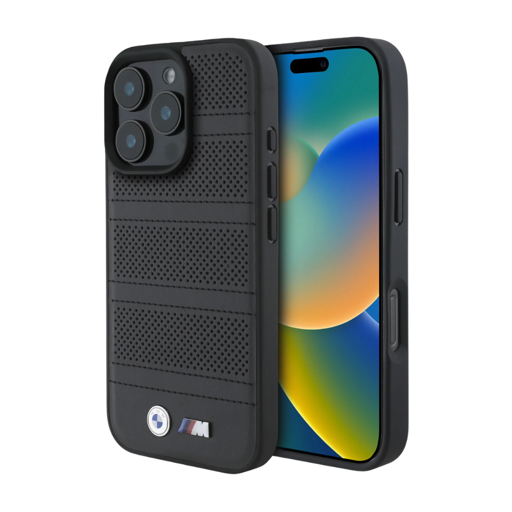 BMW hc m magsafe pu perforated and stitched lines black iphone 16 pro max