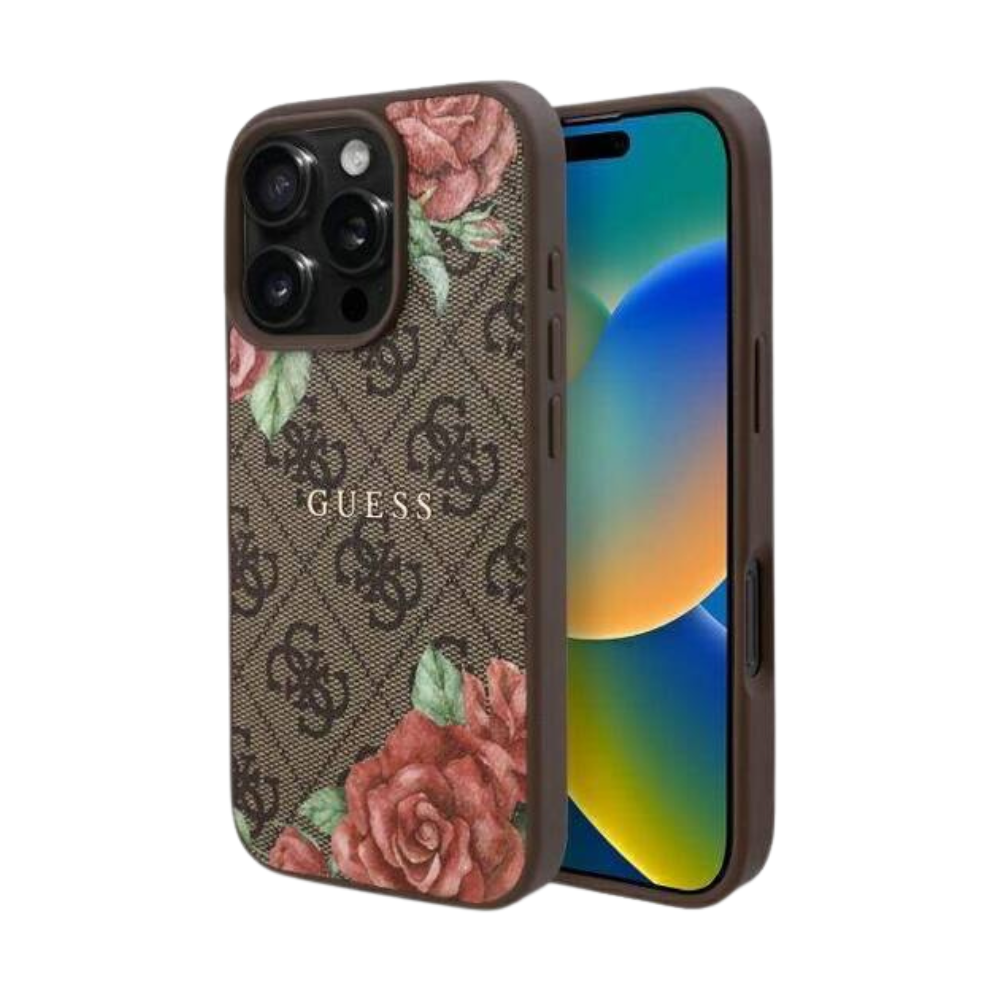 Guess hc magsafe pu 4g flowers print brown iphone 16 pro