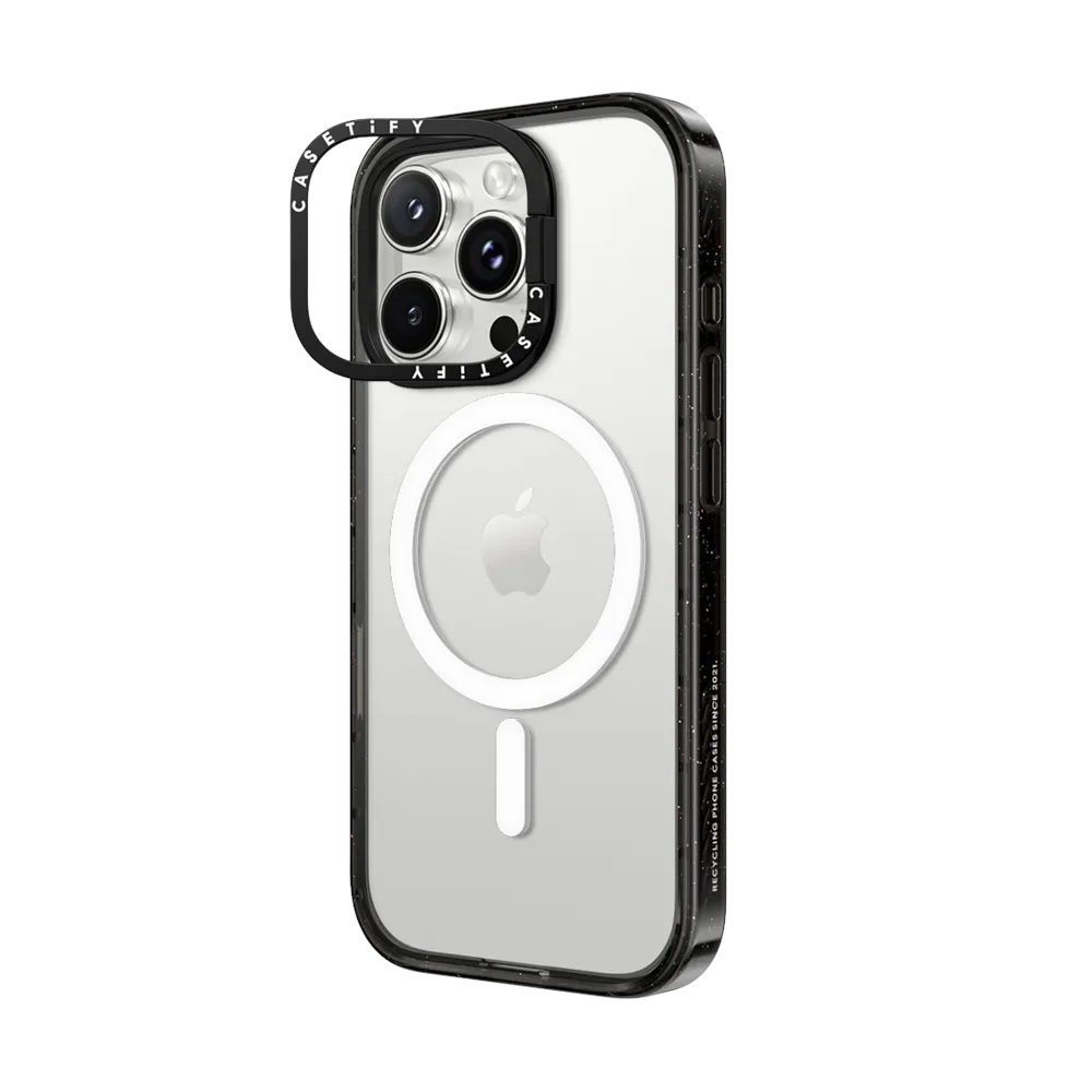 Casetify ring stand con magsafe marco negro iphone 15 pro max color transparente