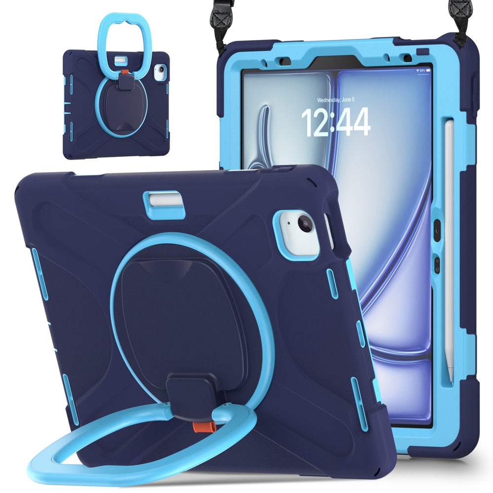 Estuche pirate b series modelo ipad air 11 2024 color azul marino / celeste con strap