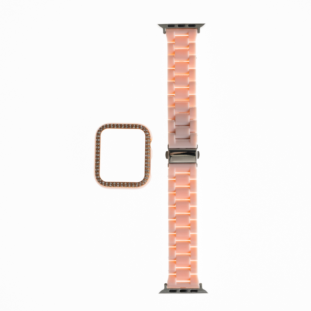 Accesorio generico pulsera con bumper de diamantes apple watch 45 mm color rosado
