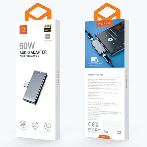 [05-002-024-0016-0088] Cable mcdodo adaptador ca 7670 type c digital audio adapter converter (dual type c ports) color gris