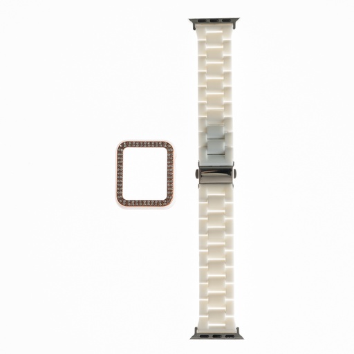[01-081-013-0008-0041] Accesorio generico pulsera con bumper de diamantes apple watch 38 mm color blanco