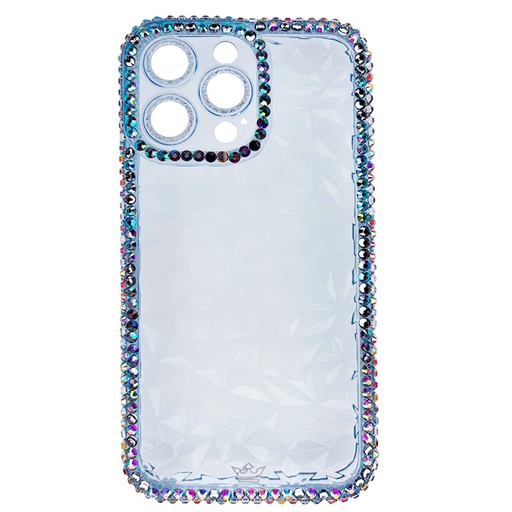 [07-064-011-0046-0059] Estuche el rey marco iphone 12 pro max diamantes transparente color celeste