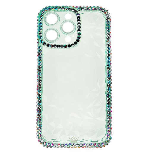 [07-064-011-0055-0233] Estuche el rey marco iphone 14 pro max diamantes transparentes color verde