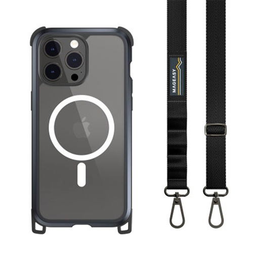 [07-127-036-0088-0157] Estuche mageasy odyssey iphone 15 pro ultra m + strap metal color negro