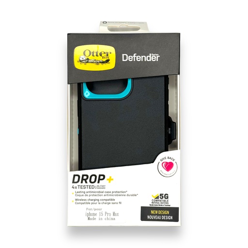 [07-024-028-0113-0231] Estuche otterbox defender con clip color negro / menta modelo  iphone 15 pro max
