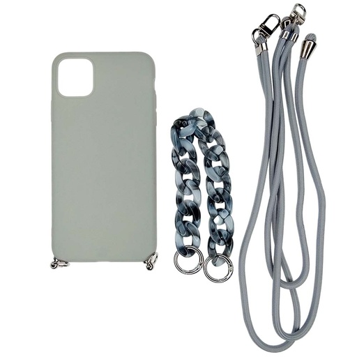 [07-128-011-0032-0088] Estuche el rey strap iphone 14 plus strap de mano + strap hombro color gris