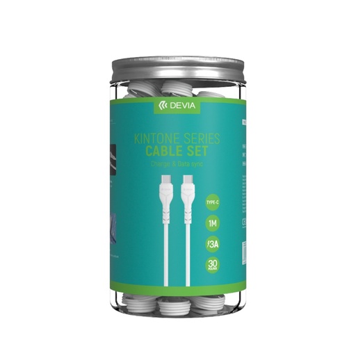 [05-106-057-0004-0041] Cable devia tipoc kintone series type-c to type-c set cable ( 30pcs , 3a , 1 m ) model ec151 color blanco