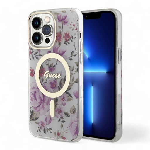 [07-062-060-0002-0134] Estuche guess magsafe iphone 15 pro  - pc/tpu purple hard case magsafe iml golden marble color morado