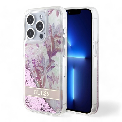 [07-045-060-0006-0215] Estuche guess hard case iphone 15 pro  pc/tpu pink hard case liquid glitter flower - guess color transparente