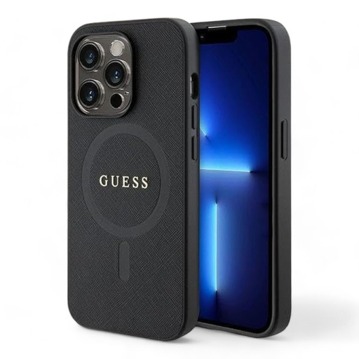 [07-062-060-0006-0157] Estuche guess magsafe iphone 15 pro pu leather black hard case saffiano magsafe color negro