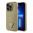 Estuche guess hard case iphone 15 pro pc/tpu gold hard case rhinestone triangle color dorado