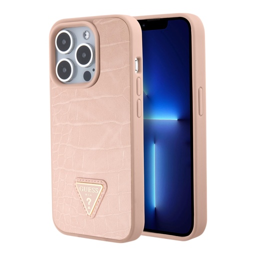 [07-144-060-0006-0284] Estuche guess pu croco triangle logo pink iphone 15 pro max  color rosado