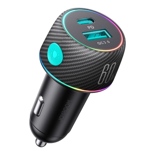 [06-017-069-0002-0157] Cargador joyroom carro jr-ccn01 60w 1a+1c multi-color car charger with light button color negro
