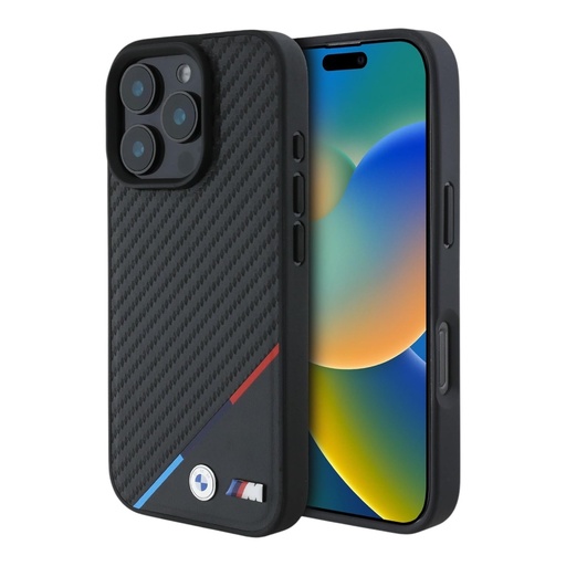 [07-63-000004] BMW hc m magsafe pu carbon tricolor line black iphone 16 pro