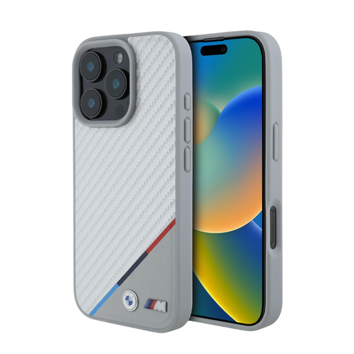 [07-63-000005] BMW hc m magsafe pu carbon tricolor line grey iphone 16 pro