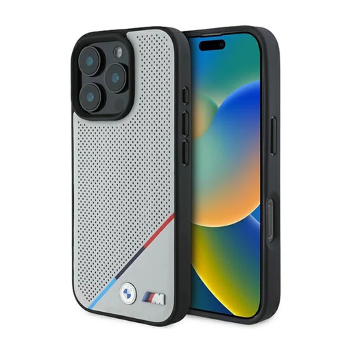 [07-63-000006] BMW hc m magsafe pu perforated tricolor line grey iphone 16 pro