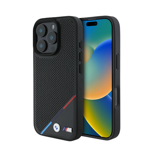 [07-63-000023] BMW hc m magsafe pu perforated tricolor line black iphone 16 pro max