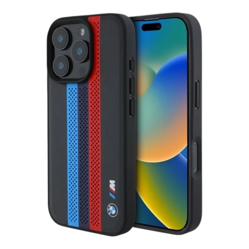 [07-63-000025] BMW hc m magsafe pu perf. tricolor printed stripes black  iphone 16 pro max