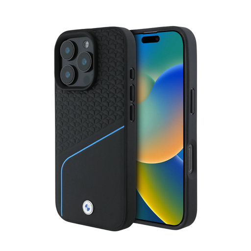 [07-63-000030] BMW hc sign magsafe leather textured and line black iphone 16 pro max