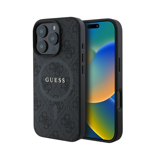 [07-60-000001] Guess hc magsafe pu 4g ring classic logo black iphone 16 pro