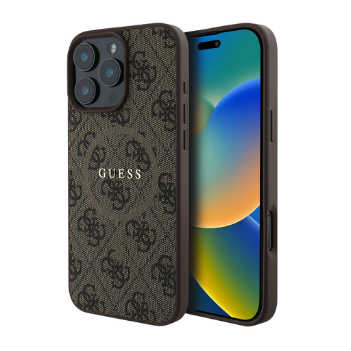 [07-60-000002] Guess hc magsafe pu 4g ring classic logo brown iphone 16 pro