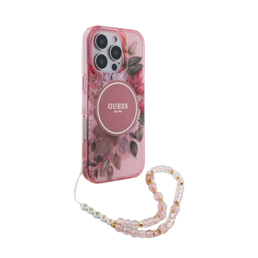 [07-60-000004] Guess hc magsafe iml flowers with pearl strap pink iphone 16 pro