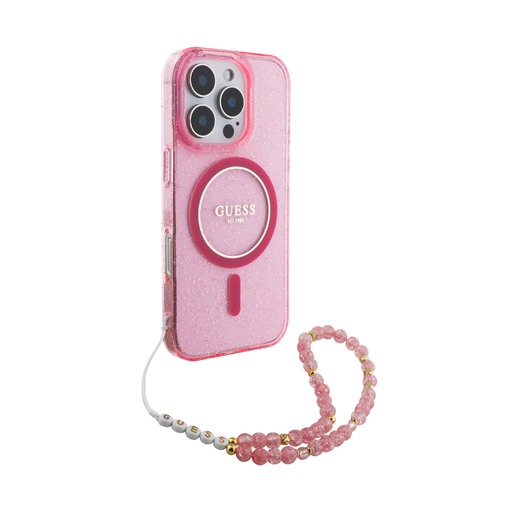 [07-60-000006] Guess hc magsafe iml glitter with pearl strap pink ip16 pro iphone 16 pro