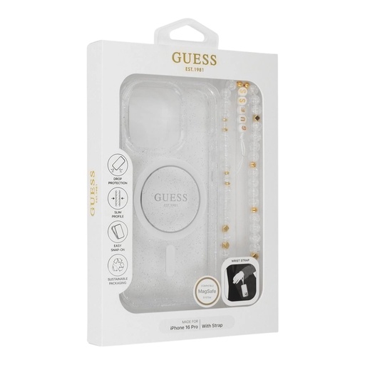 [07-60-000007] Guess hc magsafe iml glitter with pearl strap transparent iphone 16 pro