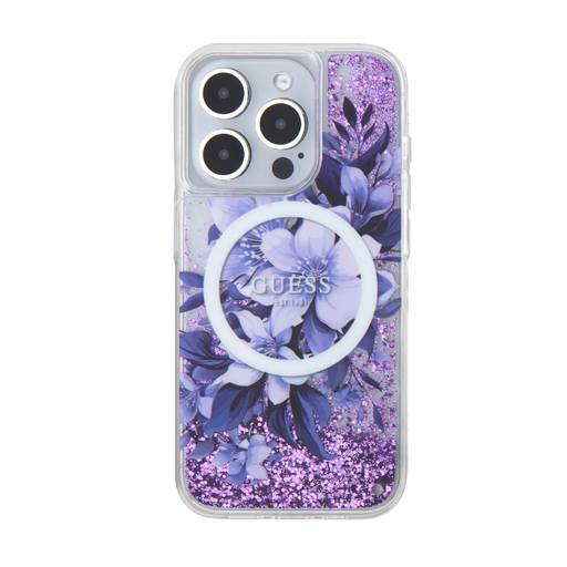 [07-60-000009] Guess hc magsafe liq. glitter flower purple iphone 16 pro