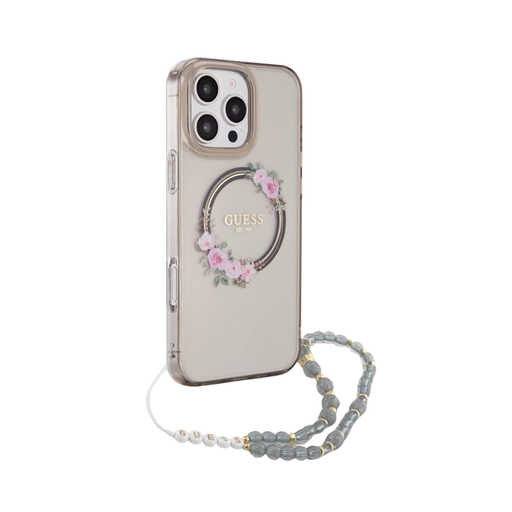 [07-60-000013] Guess hc magsafe grained pu w/flower charm strap pink iphone 16 pro