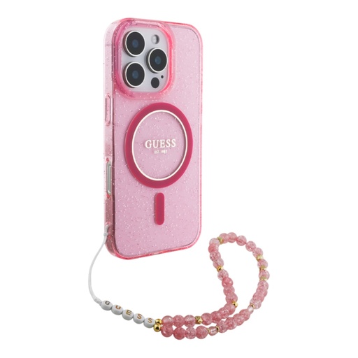 [07-60-000018] Guess hc magsafe iml glitter with pearl strap pink iphone 16