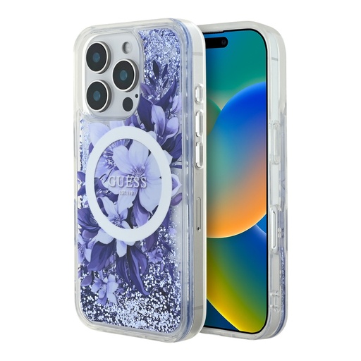 [07-60-000019] Guess hc magsafe liq. glitter flower purple iphone 16