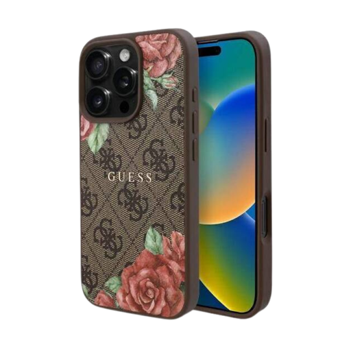 [07-60-000028] Guess hc magsafe pu 4g flowers print brown iphone 16 pro max