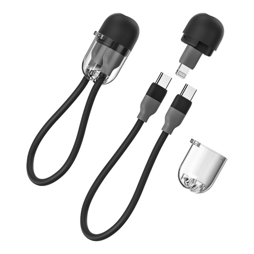 [05-106-074-0004-0002] Cable sharge capsula 20w tipo c a tipo c y adaptador lightning  color negro