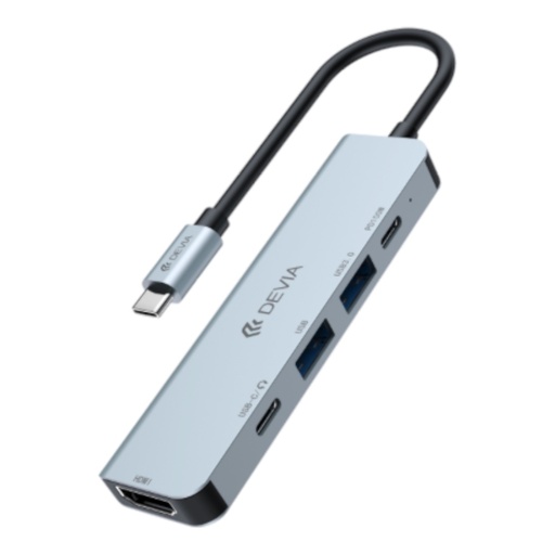 [01-57-000001] Devia EC702 Leopard Series C to USB*2+C+PD 100W+HDMI(4K)) 5 In 1 HUB color deep gray