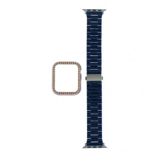 [01-081-013-0010-0021] Accesorio generico pulsera con bumper de diamantes apple watch 44 mm color azul marino